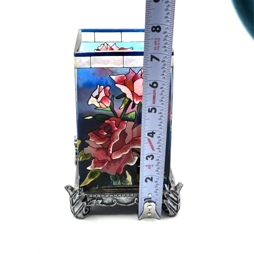 Amia‎ Studio Hand Painted Candle Holder Stained Glass  Roses Floral Cottage Core